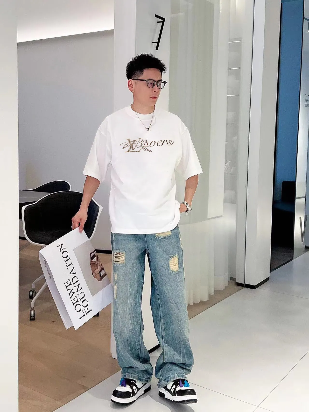 Louis Vuitton/Louis Vuitton 26ss fox letter embroidered short sleeves